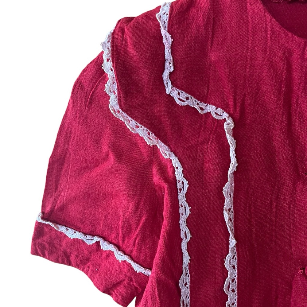 Vintage Laura Lee Linen Button Down, Rick Rack Trim Top‎ - Picture 3 of 5